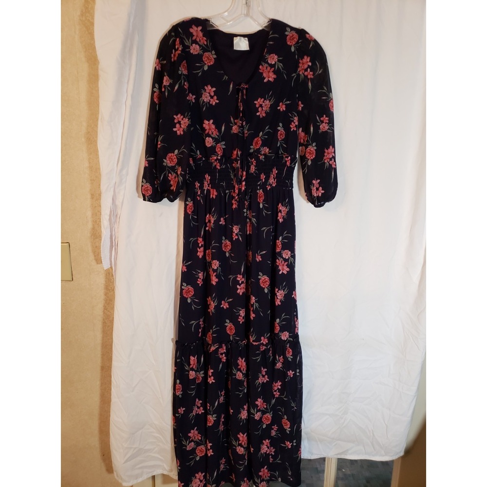 Women's Sincerely Jules Navy Floral Long Sleeve Dress Size S